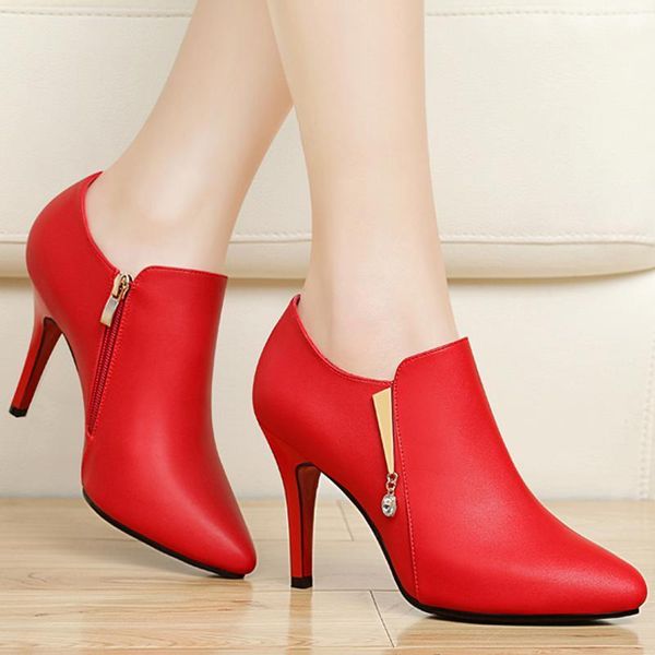 

2020 winter super high heels ankle boots crystal bare boots women dress shoes thin heels pointed toe botas mujer black red 8273c1
