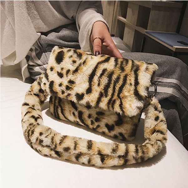 

women bag 2020 winter soft plush shoulder messenger bag lady leopard print handbag female party small girl crossbody tote bags