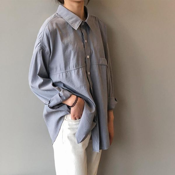 

minimalist loose white shirts for women turn-down collar solid female shirts 2020 spring summer blouses
