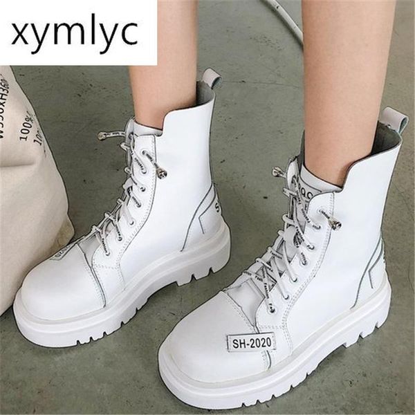 

boots 2021 women autumn winter ankle fashion wild non-slip lace up side zipper girl leather shoes botas mujer, Black
