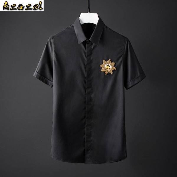 

azazel summer men shirts luxury heronsbill beading short sleeve mens dress shirts camisa masculina plus size 4xl slim man, White;black