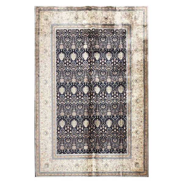 

5.5'x8' black blue hand-knotted persian silk carpets oriental handmade area rug