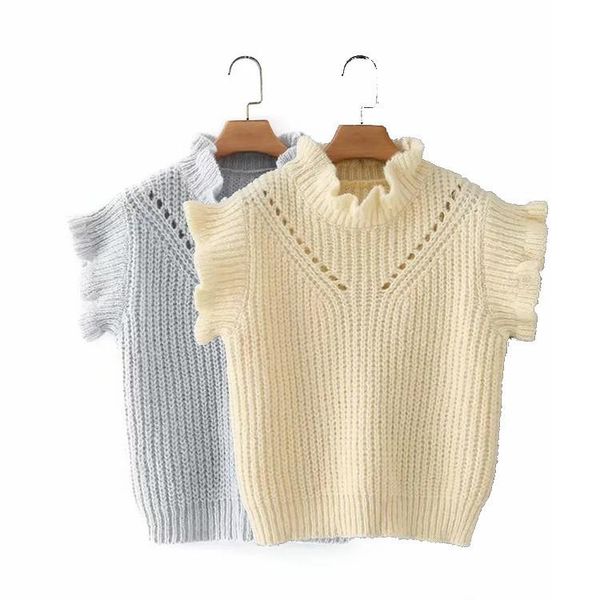 

european american french style temperament commute chest cut-out ruffled vest women's spring clothing short knitted 2021, Black;white