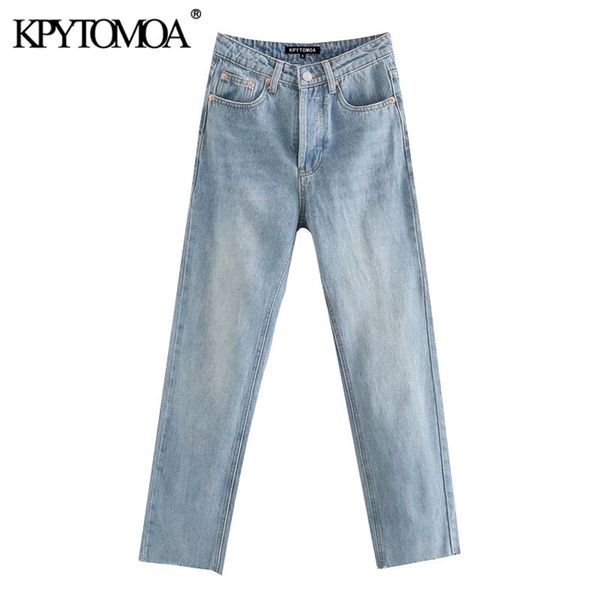 

kpytomoa women chic fashion high waist straight jeans vintage buttons fly pockets denim pants female ankle trousers jean 210203, Blue