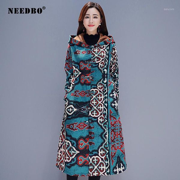 

needbo long coat women print plus size winter jacket women long parka casual loose woman winter coats and puffer jacket outwear1, Black
