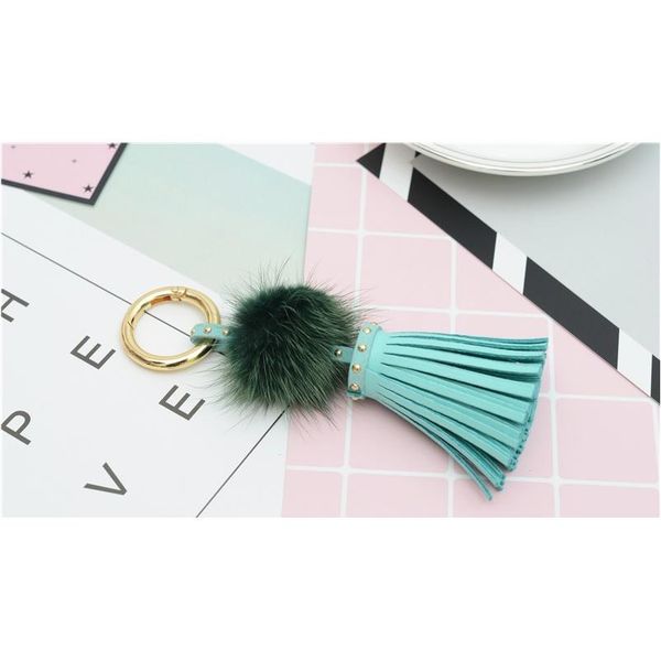 

leather tassels with mink fur ball key chain with one tassels for car keychain bag key ring jewelry eh812 f bbygpp, Slivery;golden