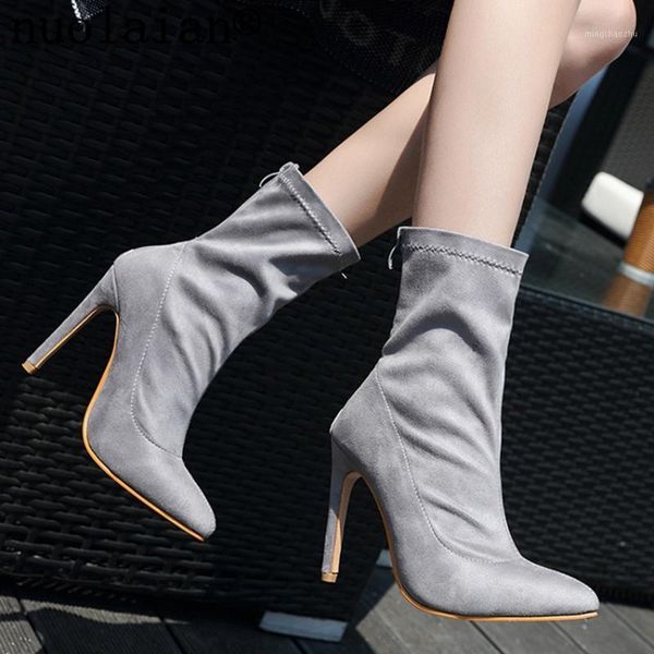 

10.5cm womens faux suede leather boots dress winter shoes women ankle boots ladies high heels boot lady shoe1, Black