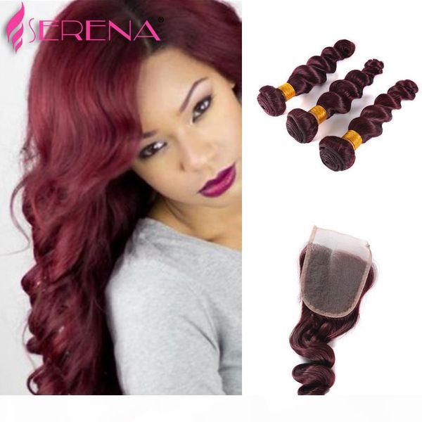 

human virgin hair loose wave 99j brazilian wine red 4pcs malaysian loose wave virgin hair grade 7a burgundy red human hair weaves, Black;brown