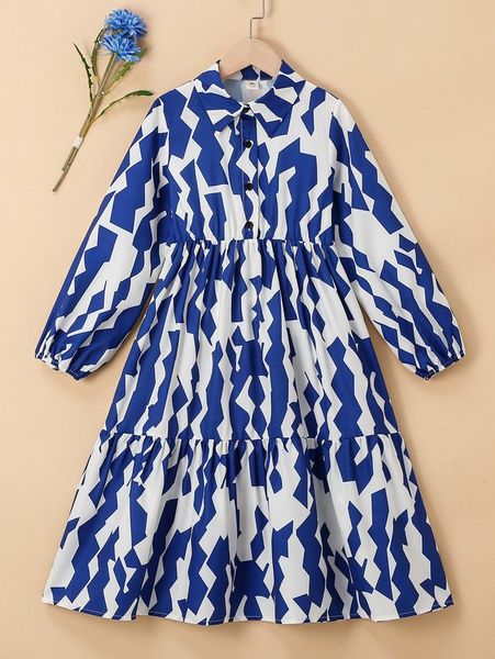 

girls all over print half button ruffle hem shirt dress she, Red;yellow