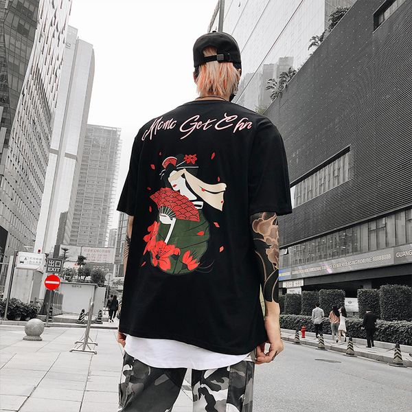 

japan t shirt men fashion hip-hop male entertainer printed male t shirt short sleeve for men clothing, White;black