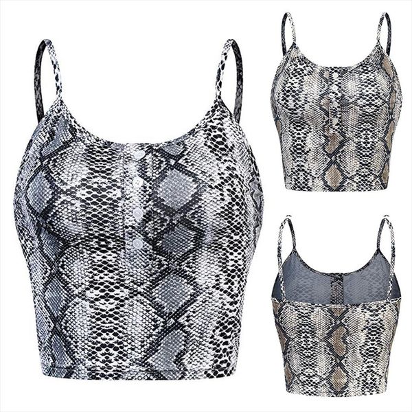 

sleeveless women o neck button snake print vest cami sling tank harajuku plus size cropped feminino vest fa, White