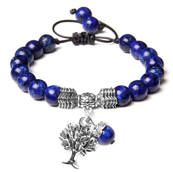 

beaded, strands braided bracelet natural lapis lazuli tiger eye stone beads life of tree pendant lucky for women men jewelry, Black