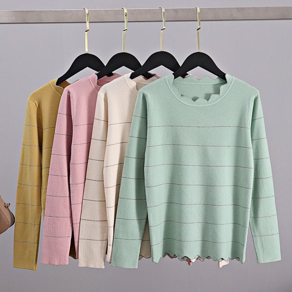 

2021 new ruffled collar women's sweater chic female jumper arrival woman pullovers strechable ladies knitwear i9yp, White;black