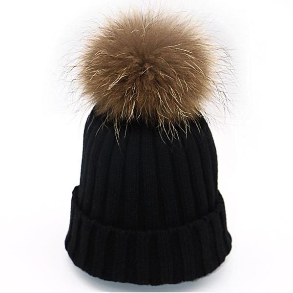 

winter warm female fur pom poms hat warmer hat for women girl 's knitted beanies cap thick women skullies beanies, Blue;gray