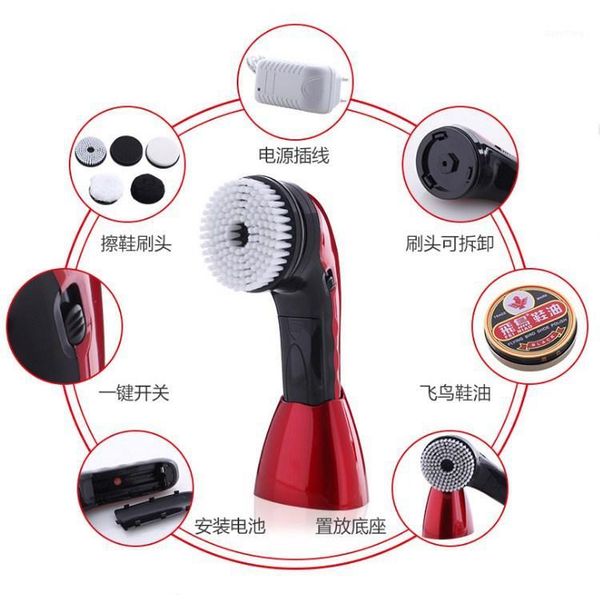 

electric shoe cleaning machine portable rechargeable/battery dedusting oiling waxing polishing 5 brush heads one-touch switch1
