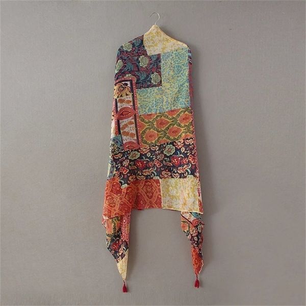 

ladies fashion african ethnic patchwork floral tassel viscose shawl scarf winter muffler headband foulard sjaal wrap hijab snood y201007, Blue;gray