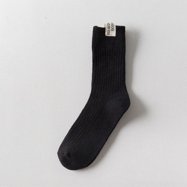 

d2gzh winter new solid color cloth line casual label men's mid-calf socks thick cotton socks and socksmen's cotton sports ogaai, Black