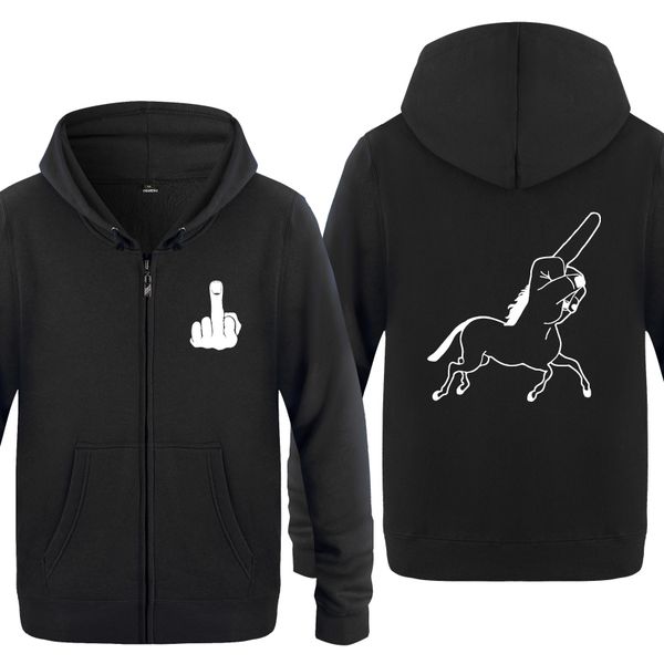 

unicorn среднего пальца новизны смешной фуфайка мужчина 2018 mens zipper с капюшоном руно толстовки кардиганы спорт толстовка с капюшоном то