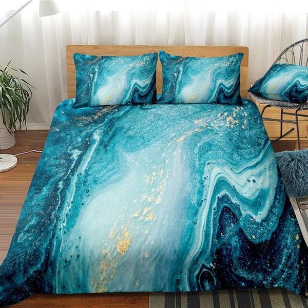 

2/3pcs bedding set luxury rainbow marble rock stone print quilt cover nature colorful pillowcase soft bedsheet king  size