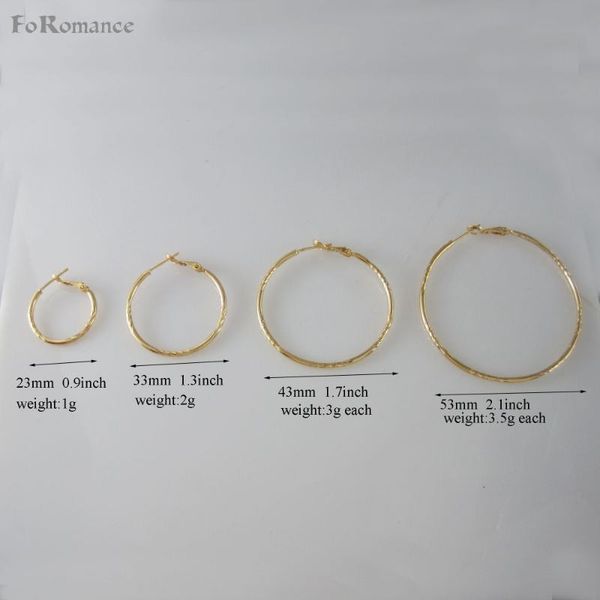 

foromance/carved lines and plain surface four styles yellow gold color gp hoop 0.9"/ 1.3" /1.73"/ 2.1" earring, Golden;silver