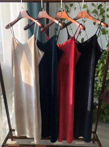 

women dress silk and velvet delicate sling dress, Black;gray