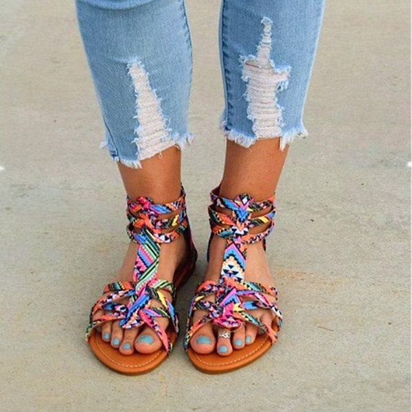

sandals women shoes summer famous ethnic group's fashion,simia printing sandals, beach women's plus size 35-43 flat woman sandal, Black