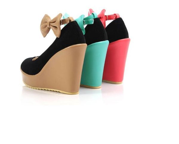 

2020 spring and autumn with new style fashion slope heel round head waterproof table suede bowknot women's shoes, Black