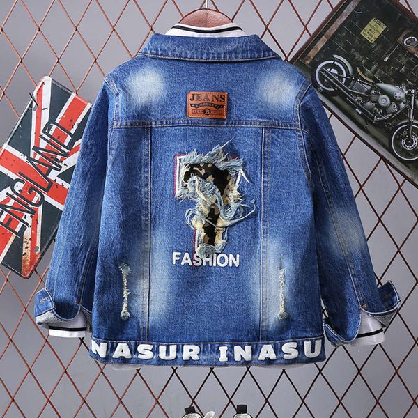 

wear 2020 spring and autumn children's denim korean version foreign primary school students letter et boys handsome long sve cardigan 2, Black