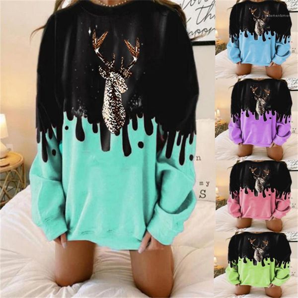 

head printed contrast color sweatshirts plus size womens clothes dropshipping christmas style ladies designer cotton hoodies pullover deer