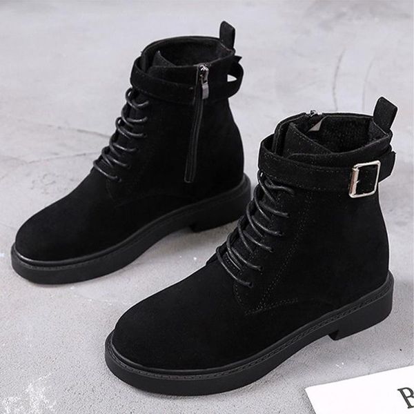 

women ankle boots women's autumn boots zipper shoes warm plush platform ladies classic non slip female footwear new seude flat, Black
