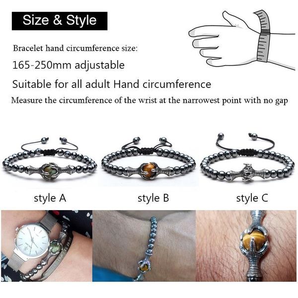 

natural stone bracelet men 6mm hematite bead with eagle braided rope adjustable mens bracelets 2019 homme mcllroy male qylvwh, Black