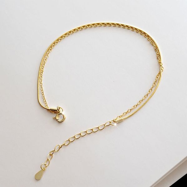 

yongcheng 925 pure silver 14k gold bracelet multi-layer bracelet for women korean version chic simple snake bone chain students' person, Golden;silver