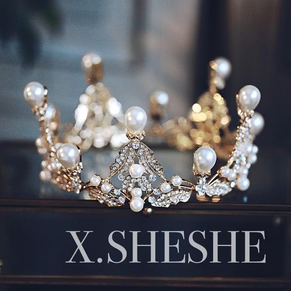 

luxurious and exquisite baroque diamond imitation pearl small round crown bridal headdress wedding dress accessories, Silver