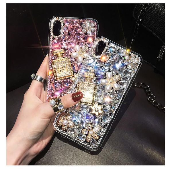 Luxo Bling Diamond Strass Flower Case para iPhone 11 Pro Max X XS Max XR 6 6S 7 8 PLUS SE 2020 12 Phone Case Pearl Crystal
