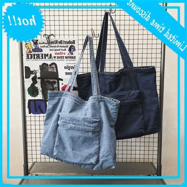 

simple fashion denim bag creative large capacity handbag solid color versatile men's and women's bags