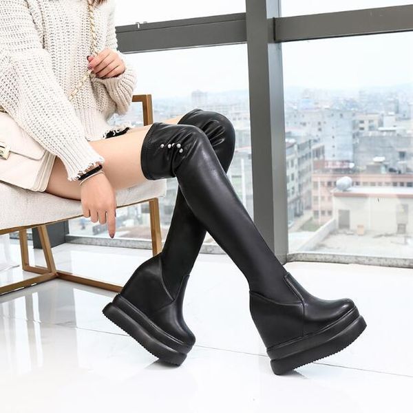 

12cm wedge with super high heel platform thick bottom over the knee boots high boots women's, Black
