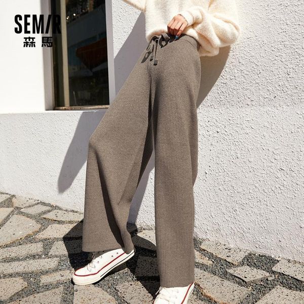 

semir wide-leg pants women high-waist drape pants 2020 new autumn loose knit trousers thin and versatile women trendy1, Black;white