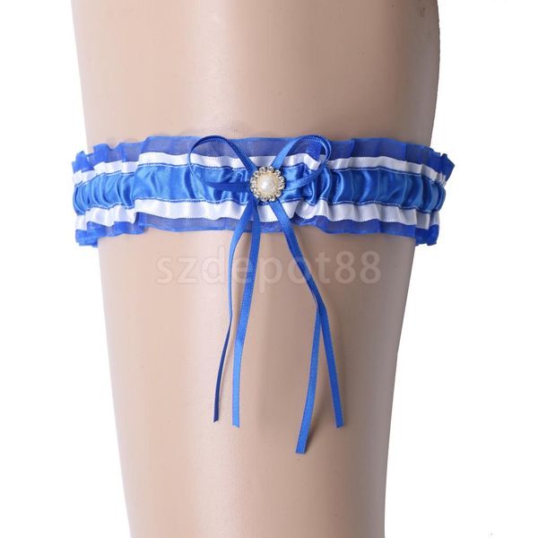 

bridal wedding elastic satin lace pearls leg garter with bow thigh ring, Black;white
