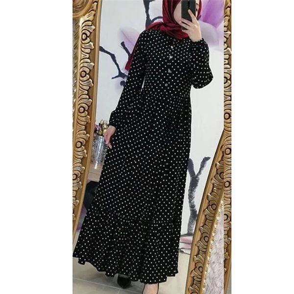 

plus size polka dot kaftan abaya dubai hijab muslim dress caftan marocain turkish dresses jilbab abayas for women islam clothing, Black;gray