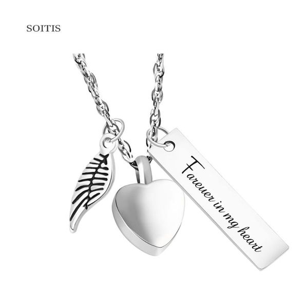 

pendant necklaces soitis forever in my heart custom strip angel wing decorative mini shape fillabled urn necklace ashes keepsake, Silver
