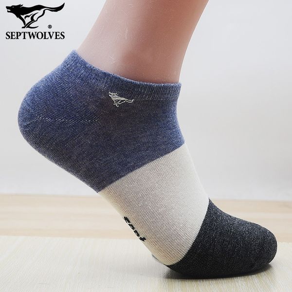 

seven wolf men's boat summer cotton short leisure antibacterial boat cotton socks thin short tube men's socks 20100 7epim, Black