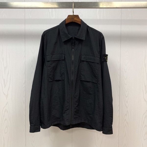 

21SS Spring Compass Badge Sleeve Patched Women Men Pocket Jacket Coat Men Streetwear Turn Down Collars Jacket Windbreaker 01185, Black;brown