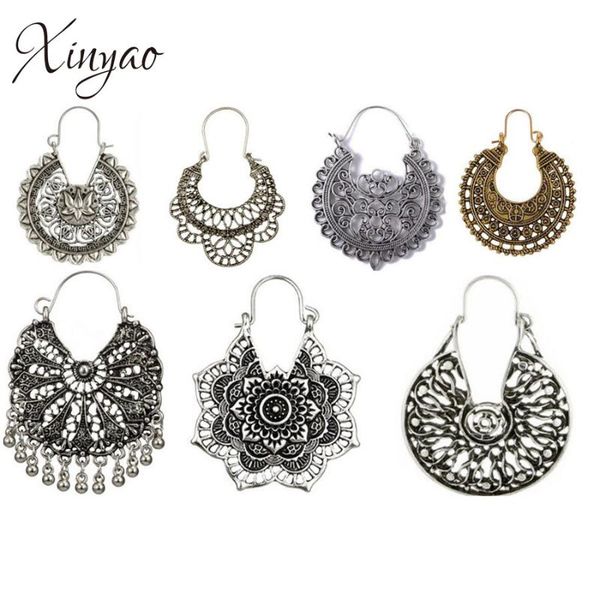 

dangle & chandelier xinyao vintage tribal hollow mandala flower earrings for women bohemian big geometric statement ethnic jewelry, Silver