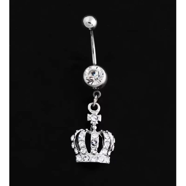 

genuine new fashion crown charm rhinestone body piercing jewelry belly button ring navel jewelry body 263 q2, Silver