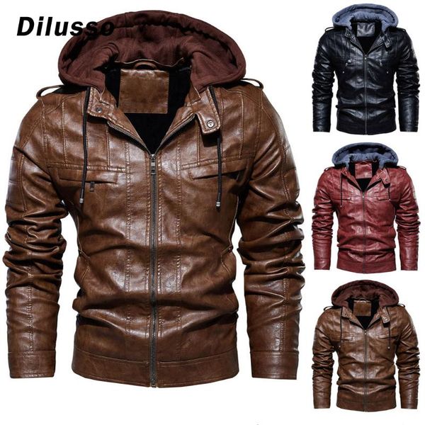 

mens pu hooded jackets coats motorcycle biker faux leather jacket men classic winter jackets clothes european size, Black;brown