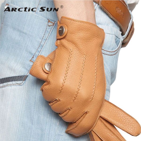 

fashion 2019 luxury men deerskin gloves button wrist solid genuine leather male winter driving glove t200111, Blue;gray