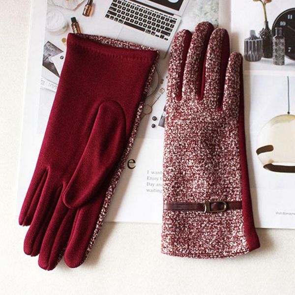 

five fingers gloves knitted cotton women' thin elastic spring and autumn brushed lining to keep warm for female students daily wear, Blue;gray