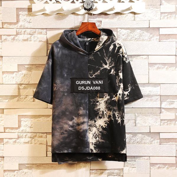 

2021 new summer black short sleeves hoodie men's hip hop punk pullover streetwear fashion clothes r3mb