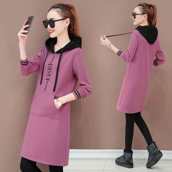 

thickened plush medium length hoodie sweater women's dress autumn winter 2020 new korean version loose foreign style, Black