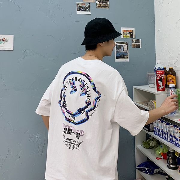 

2020 new summer brand printed short t-shirt half sleeve korean fashion loose men's clothing, White;black